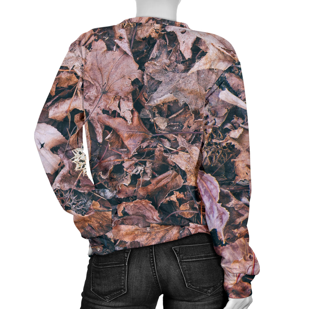 Camouflage Realistic Tree Leaf Print Women Long Sleeve Sweatshirt