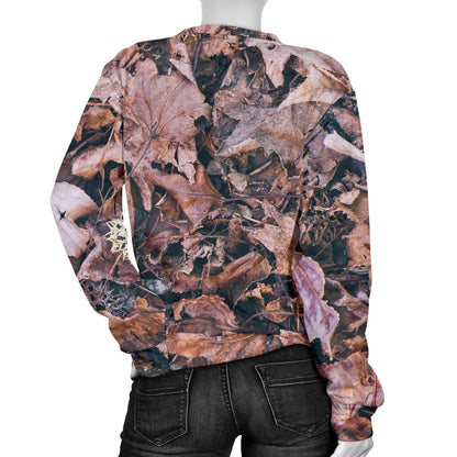 Camouflage Realistic Tree Leaf Print Women Long Sleeve Sweatshirt
