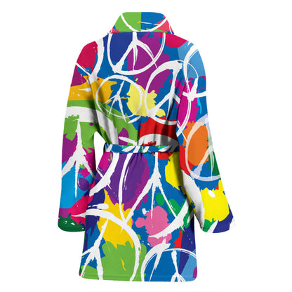 Peace Sign Colorful Pattern Print Design A02 Women Bathrobe