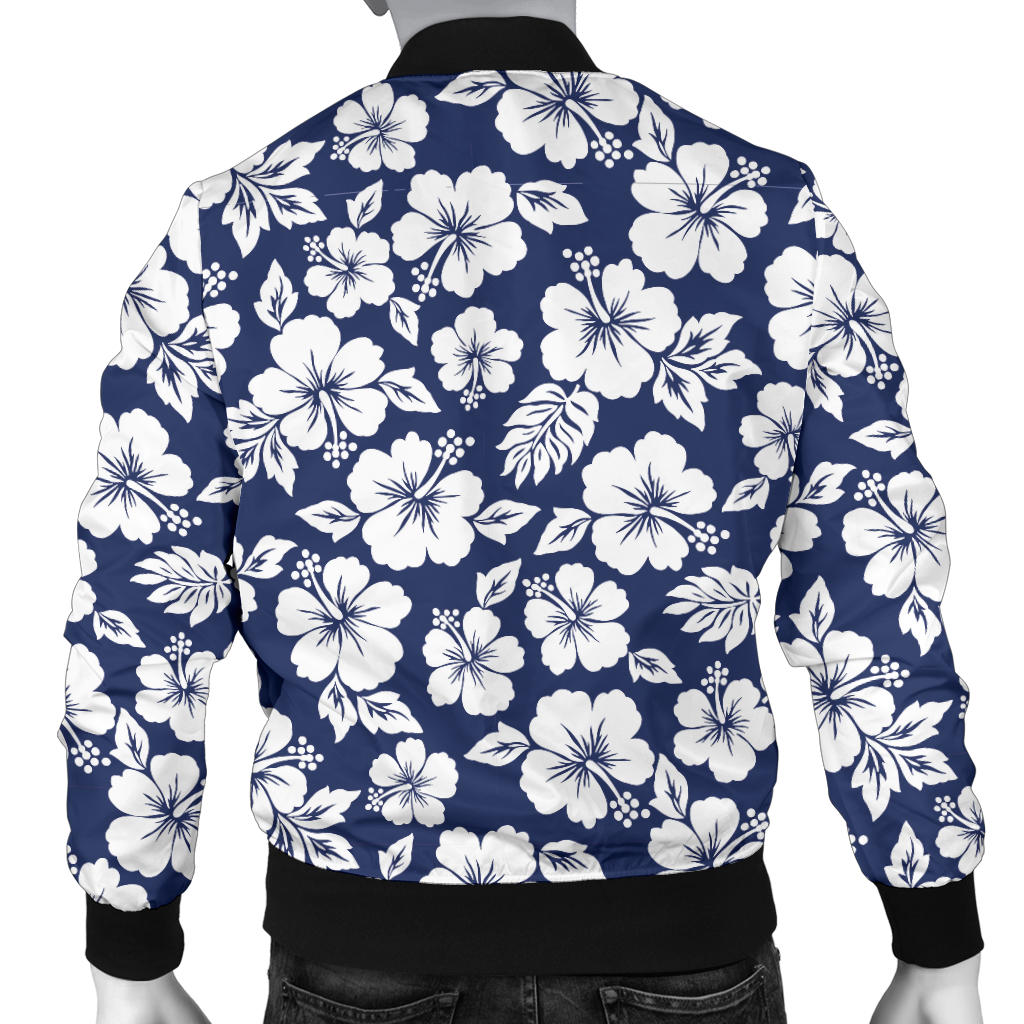 Hibiscus Blue Hawaiian Flower Style Men Bomber Jacket