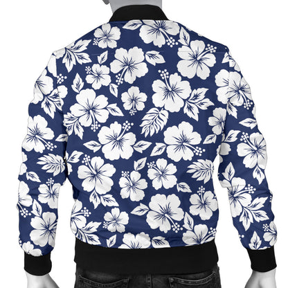 Hibiscus Blue Hawaiian Flower Style Men Bomber Jacket