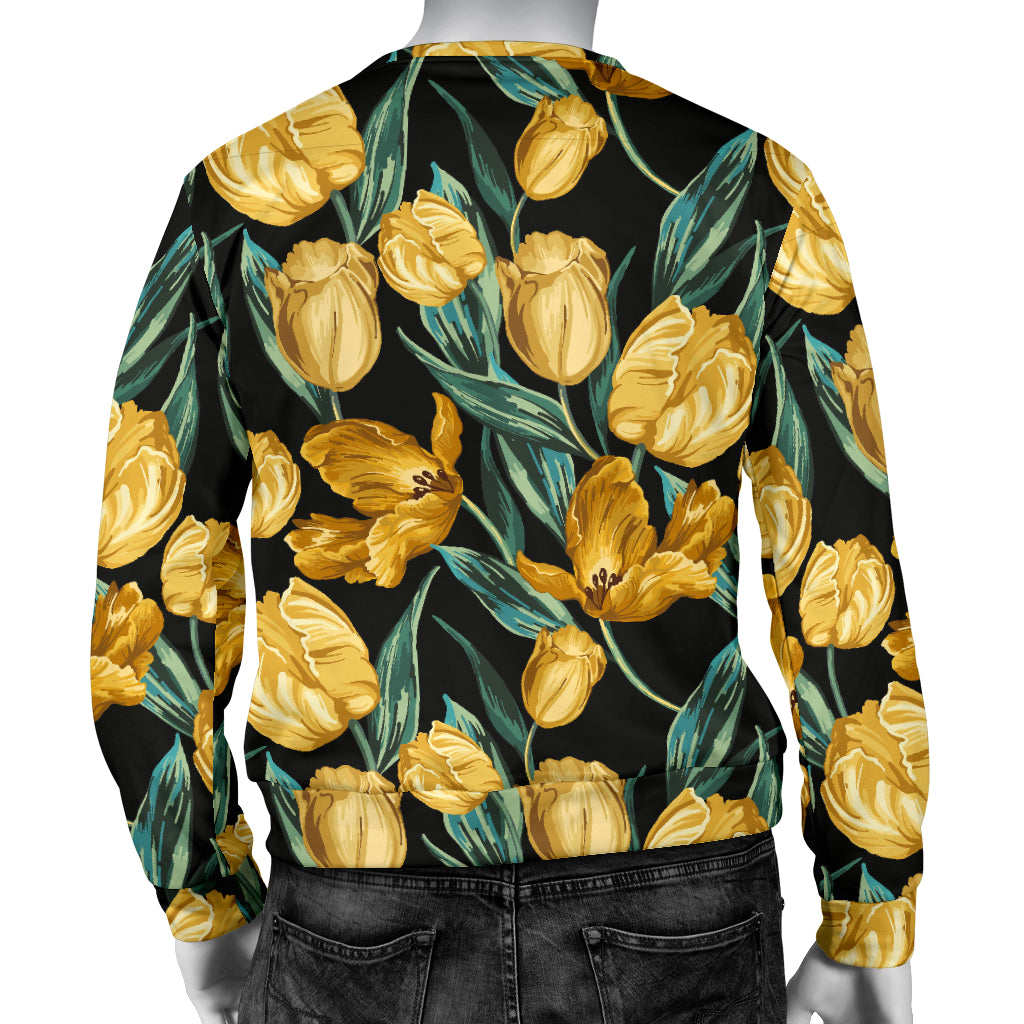 Elegant Yellow Tulip Print Men Long Sleeve Sweatshirt