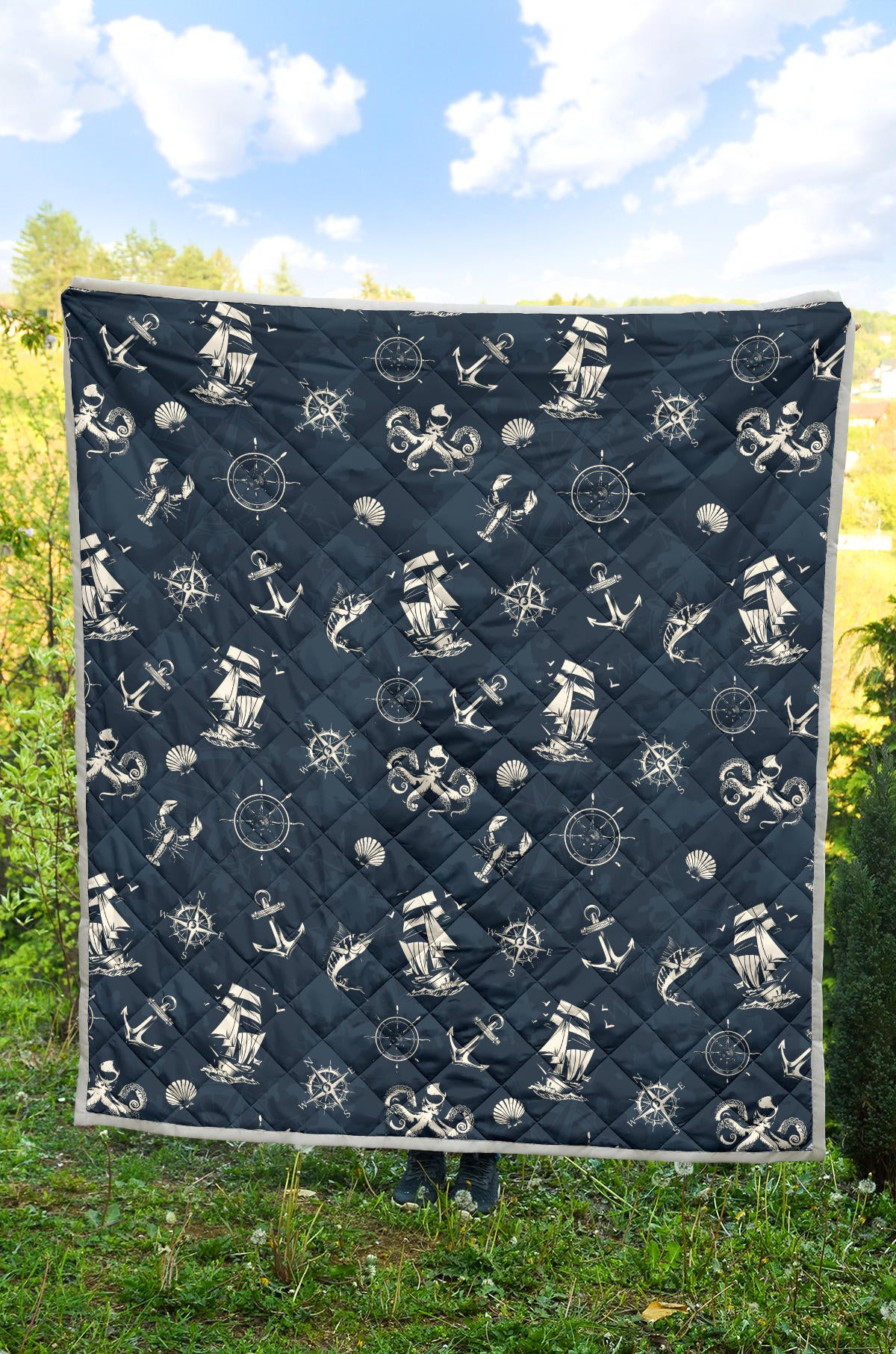 Nautical Sea Themed Print Quilt Bedspread