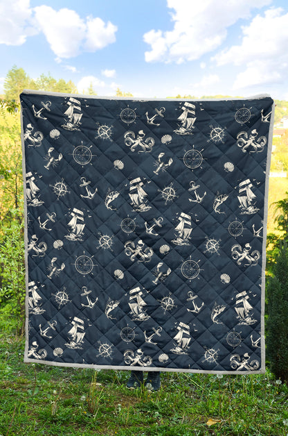 Nautical Sea Themed Print Quilt Bedspread