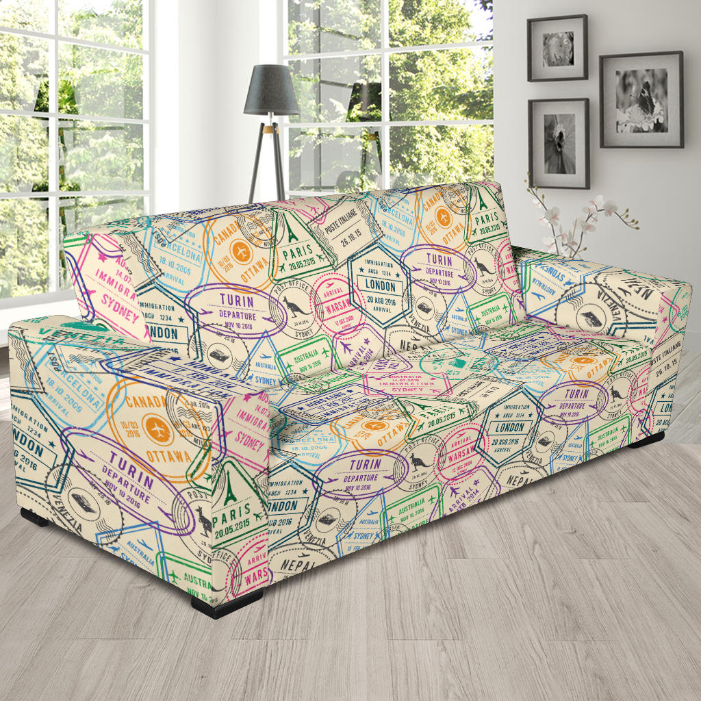 Travel Stamp Print Design LKS303 Sofa Slipcover
