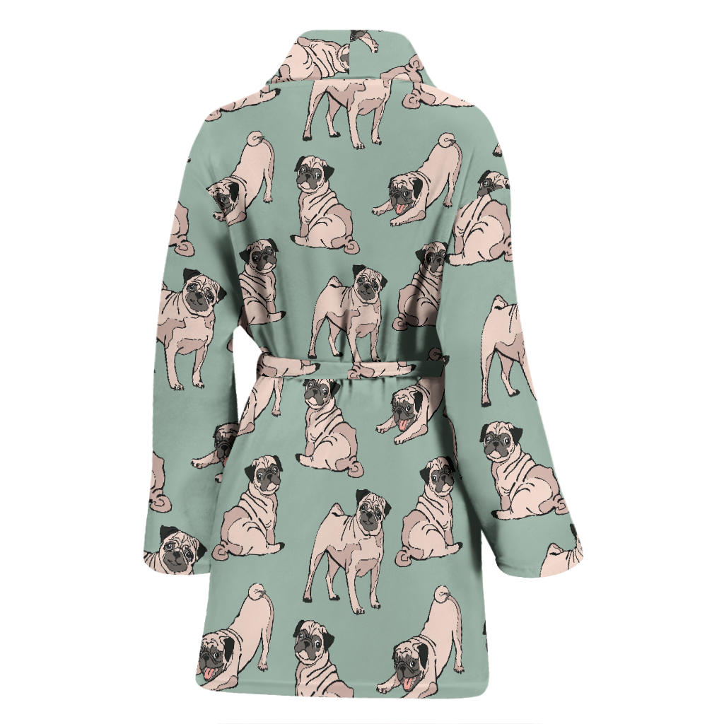 Pug Pattern Print Design A01 Women Bathrobe