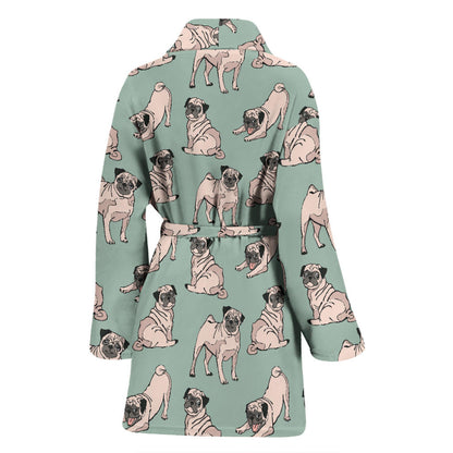 Pug Pattern Print Design A01 Women Bathrobe
