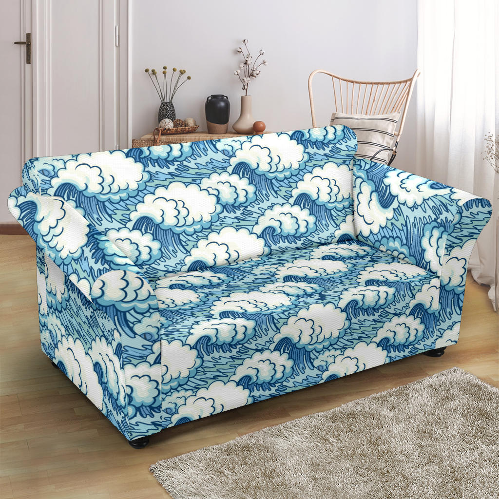 Wave Japan Style Print Design LKS304 Loveseat Couch Slipcover