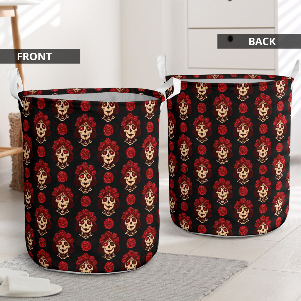 Day of the Dead Skull Girl Pattern Laundry Basket