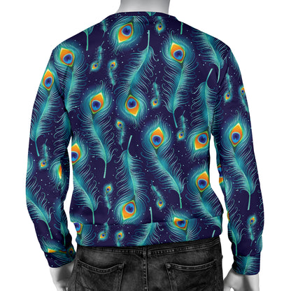 Peacock Feather Blue Design Print Men Long Sleeve Sweatshirt