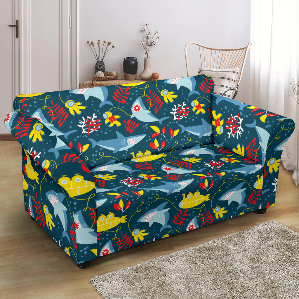 Scuba With Sharks Print Design LKS303 Loveseat Couch Slipcover