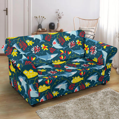 Scuba With Sharks Print Design LKS303 Loveseat Couch Slipcover