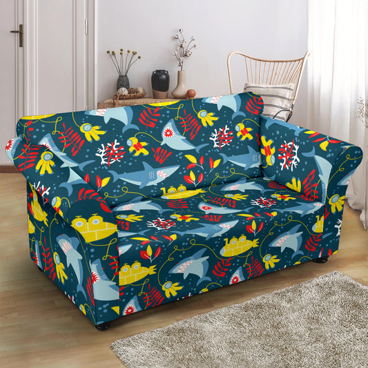 Scuba With Sharks Print Design LKS303 Loveseat Couch Slipcover