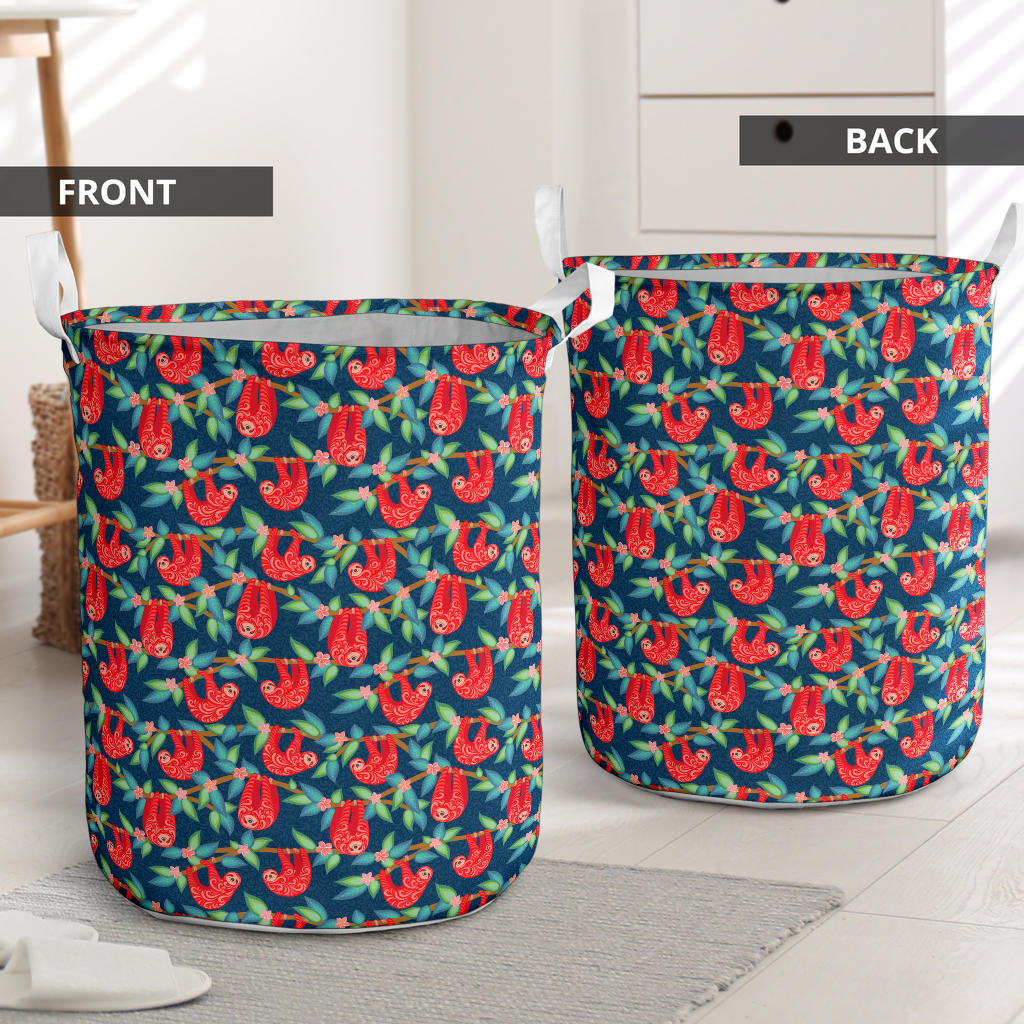 Sloth Red Design Themed Print Laundry Basket