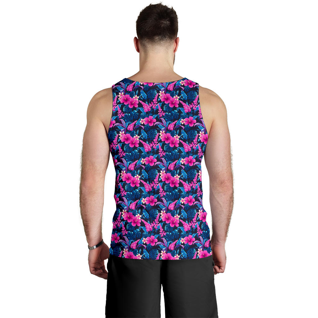 Tropical Folower Pink Themed Print Men Tank Top