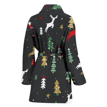 Christmas Tree Deer Style Pattern Print Design 03 Women Bathrobe
