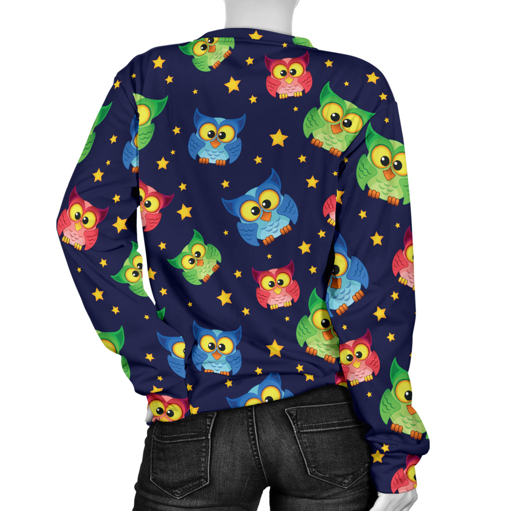 Owl with Star Themed Design Print Women Long Sleeve Sweatshirt