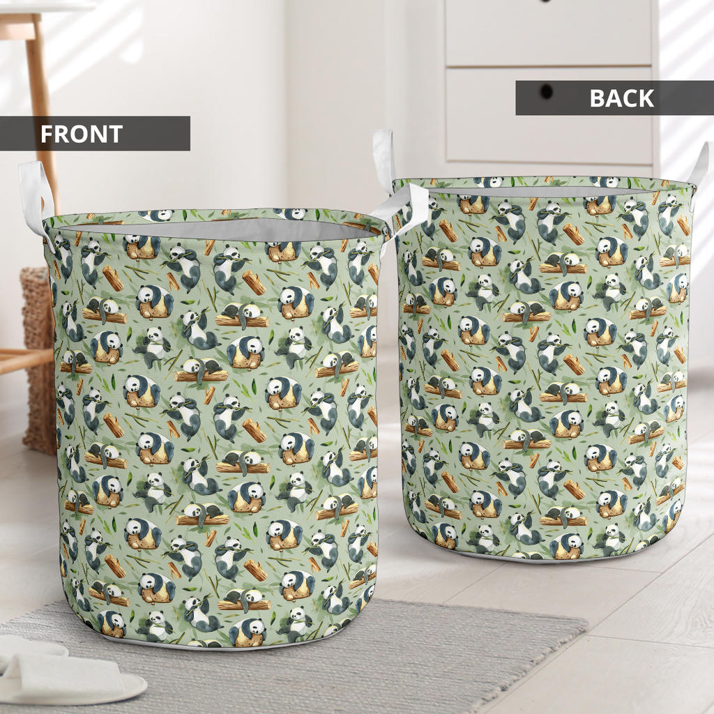 Panda Bear Design Bamboo Print Laundry Basket