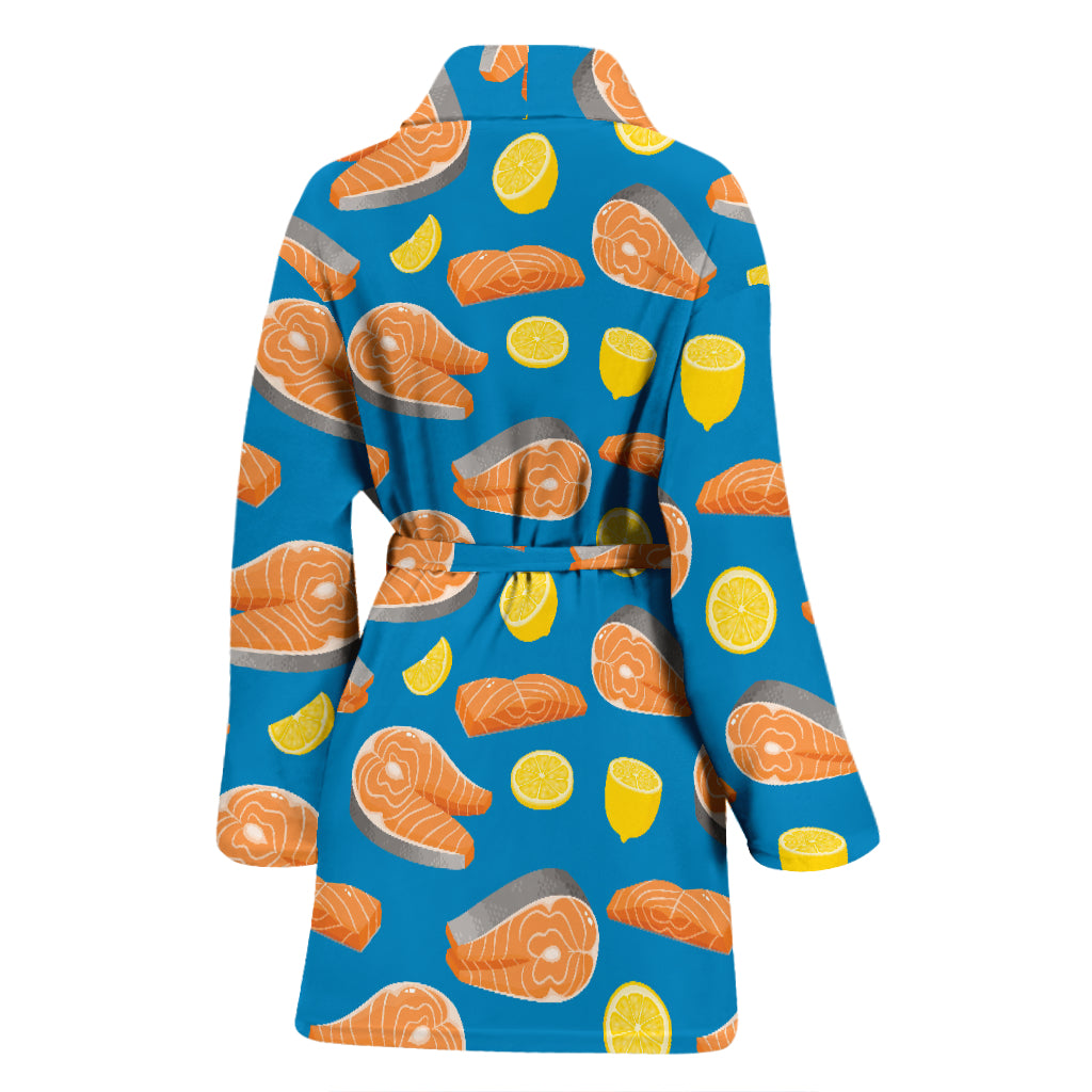 Salmon Steak With Lemon Print Design LKS308 Women Bathrobe