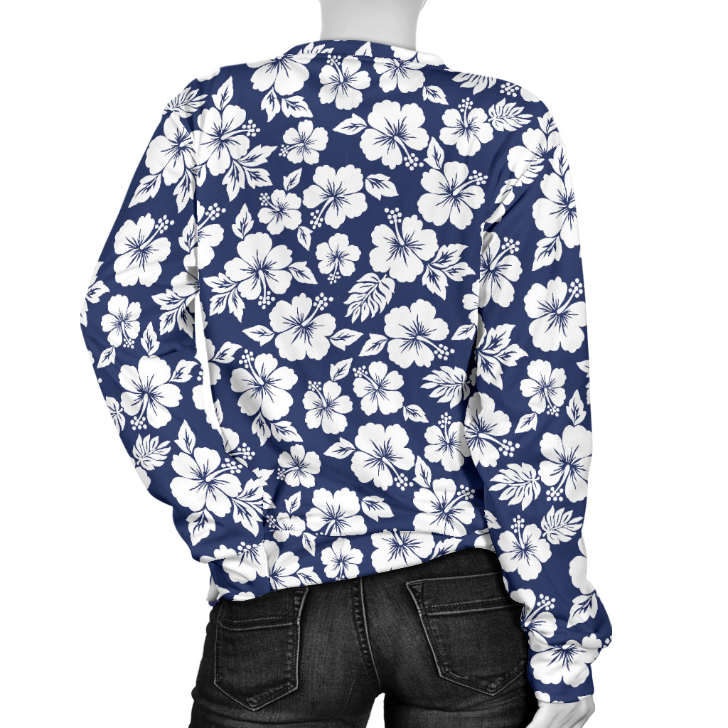 Hibiscus Blue Hawaiian Flower Style Women Long Sleeve Sweatshirt