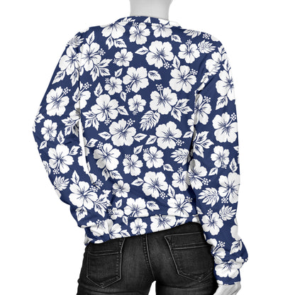Hibiscus Blue Hawaiian Flower Style Women Long Sleeve Sweatshirt