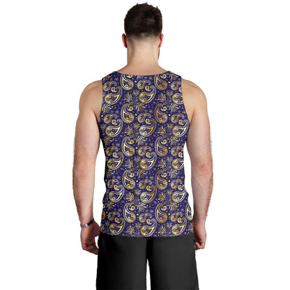 Paisley Blue Yellow Design Print Men Tank Top