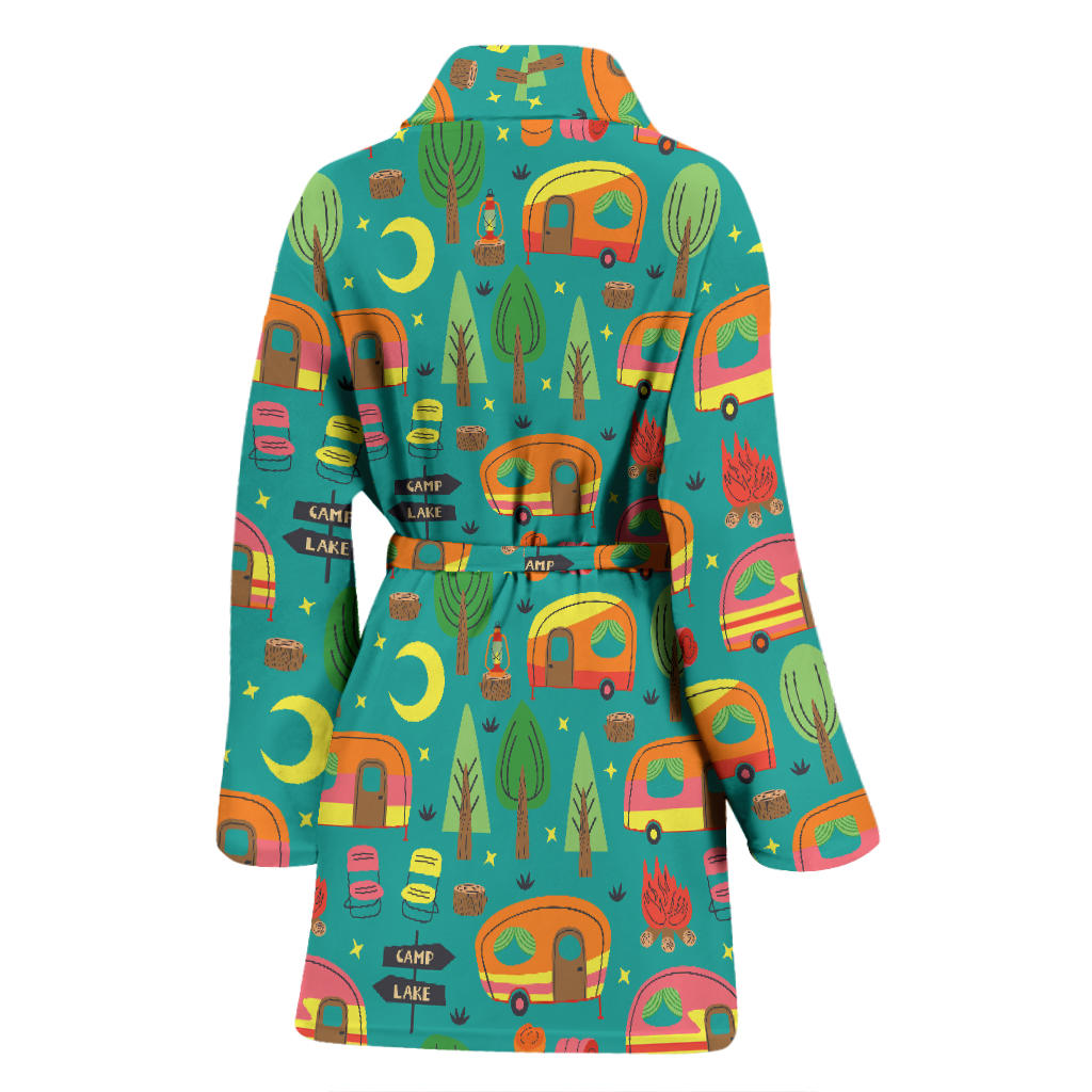 Camping Camper Pattern Print Design 05 Women Bathrobe