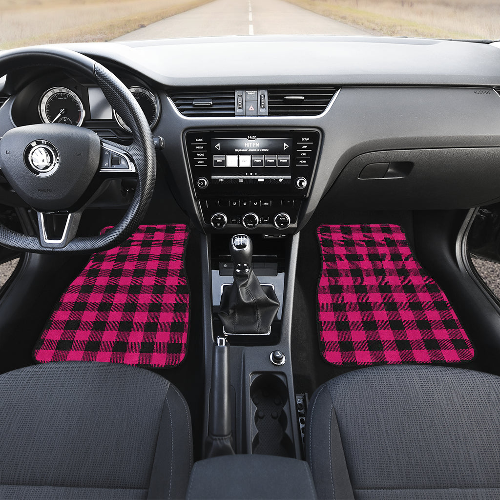 Pink Tartan Plaid Pattern Car Floor Mats Front Back