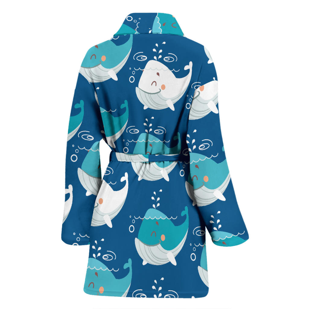 Blue Whale Pattern Print Design 01 Women Bathrobe