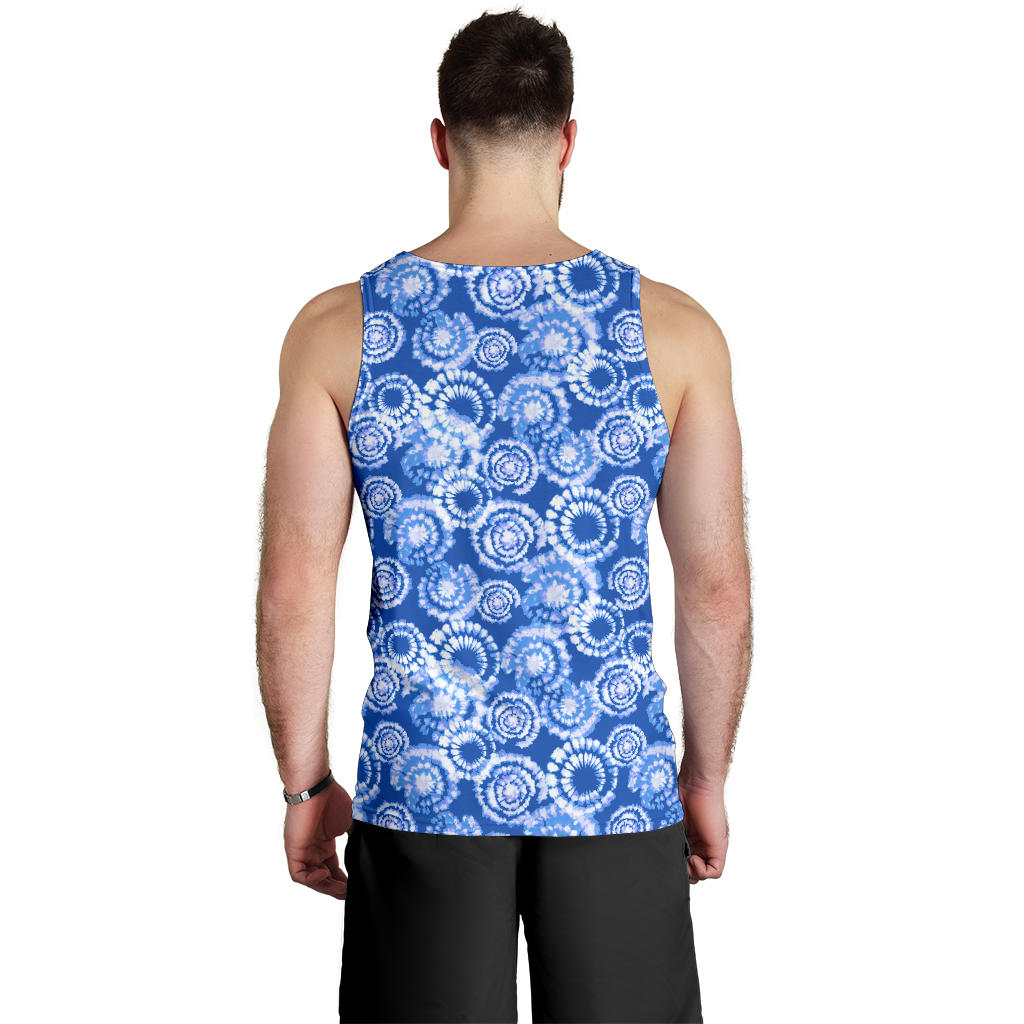 Tie Dye Blue Design Print Men Tank Top