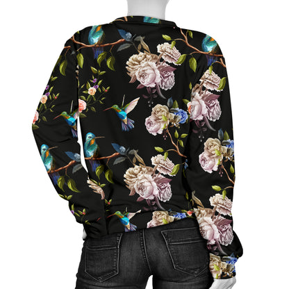 Hummingbird Flower Themed Print Women Long Sleeve Sweatshirt