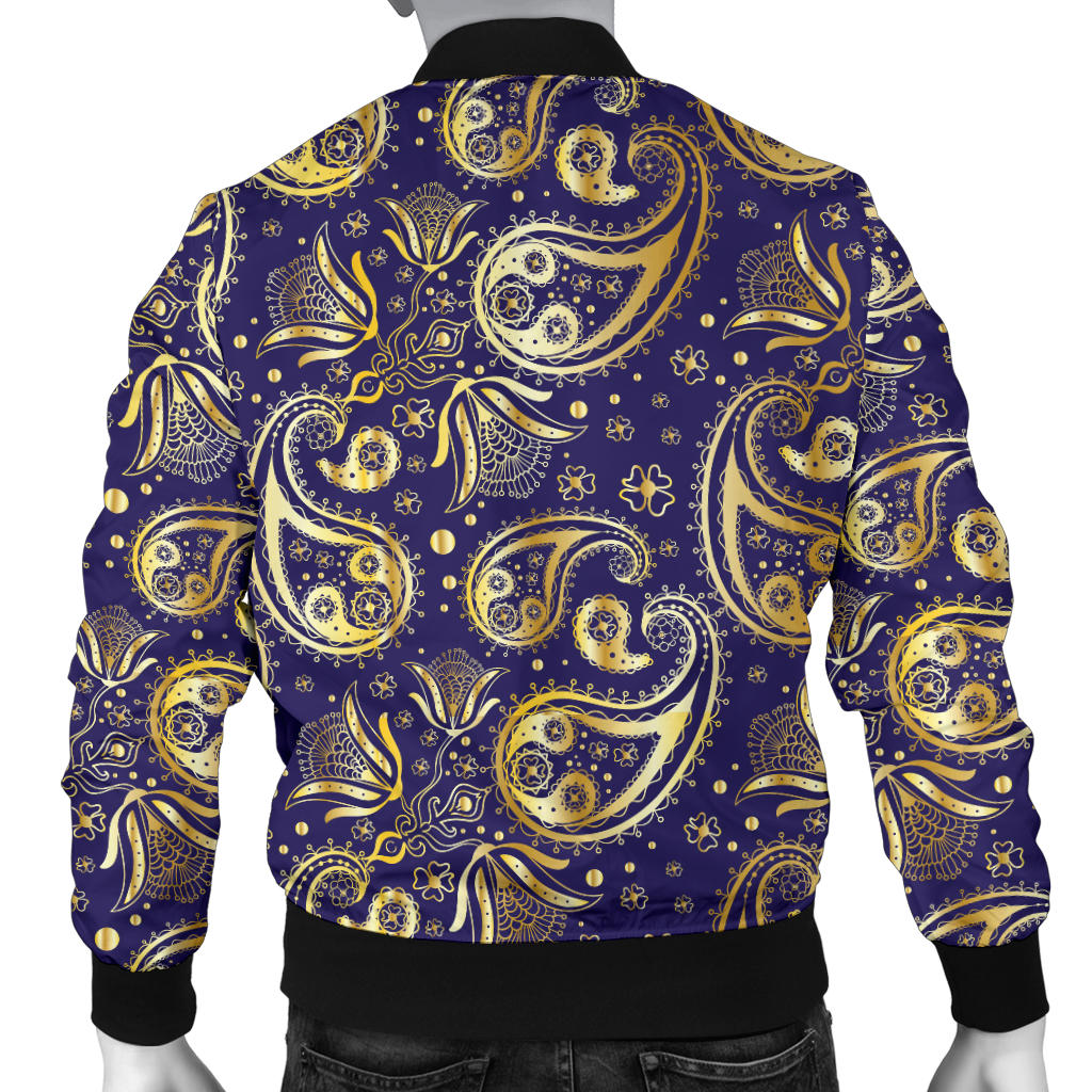 Paisley Blue Yellow Design Print Men Bomber Jacket