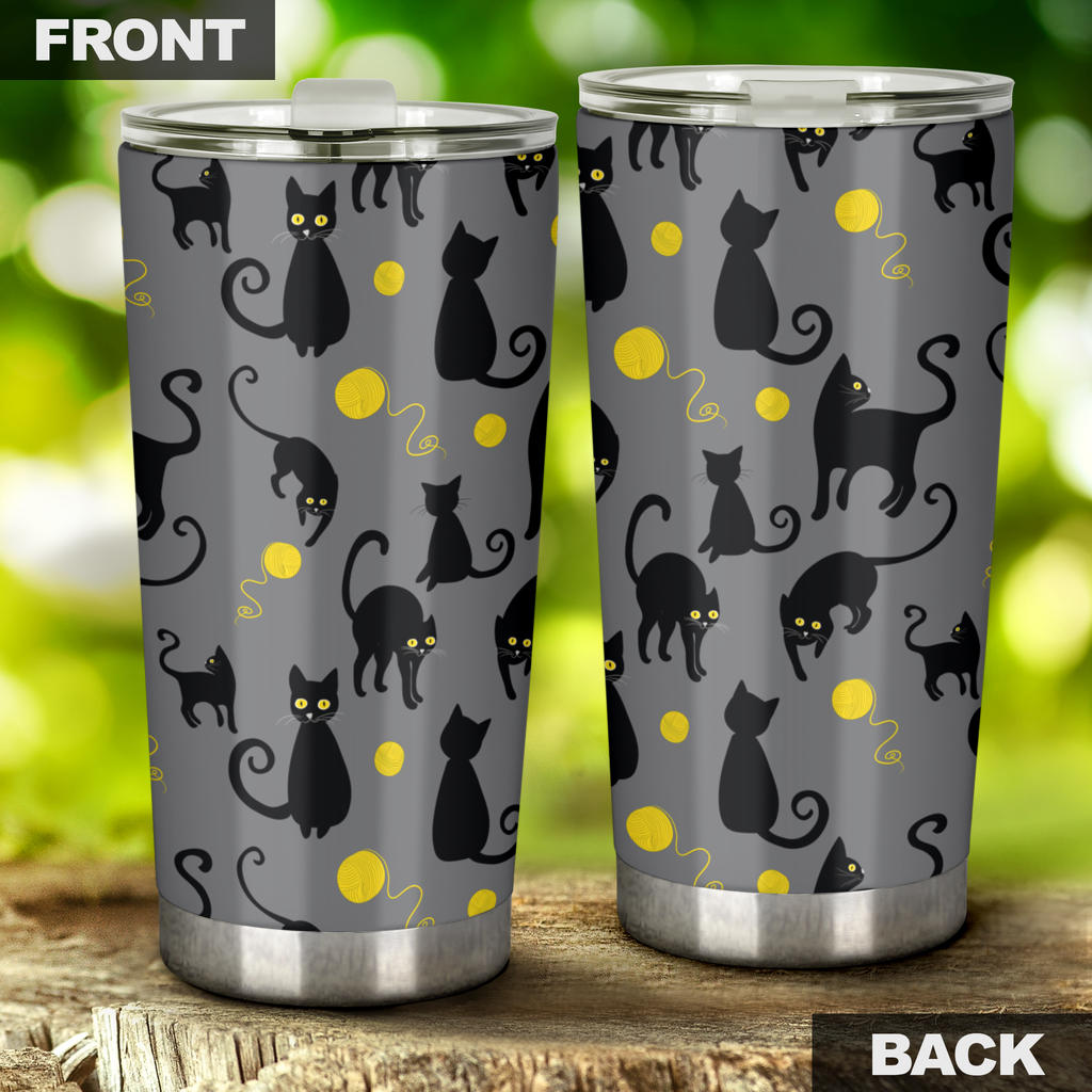 Black Cat Yellow Yarn Print Pattern Tumbler