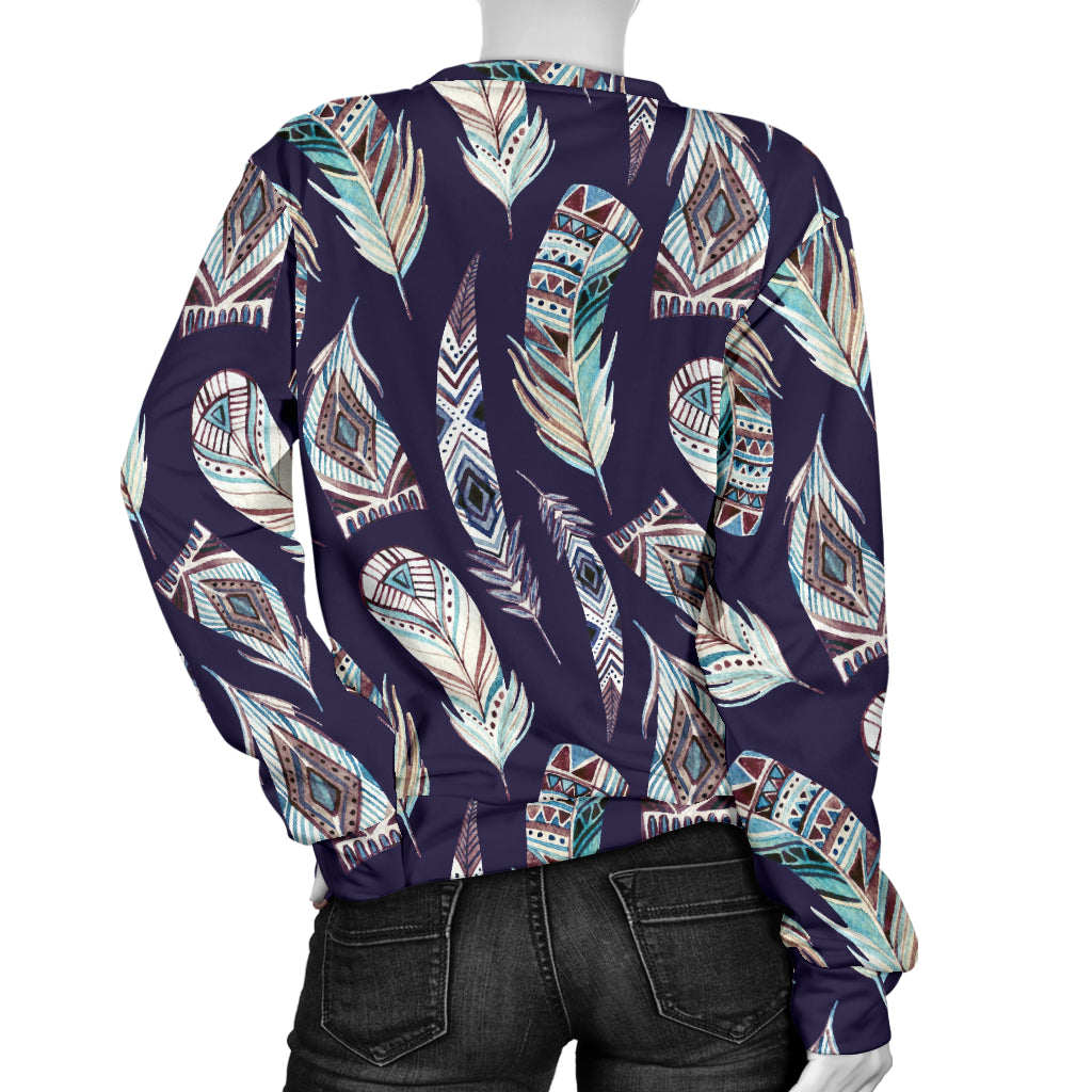 Feather Vintage Boho Design Print Women Long Sleeve Sweatshirt