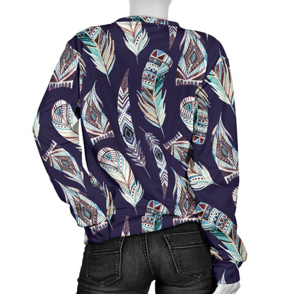 Feather Vintage Boho Design Print Women Long Sleeve Sweatshirt