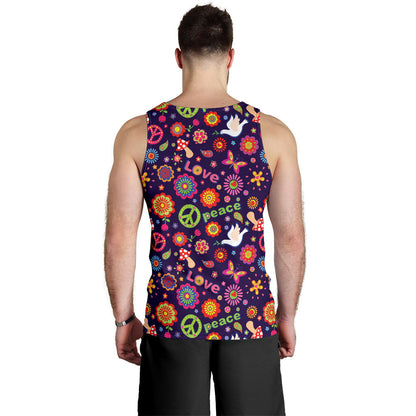 Flower Power Peace Design Print Men Tank Top