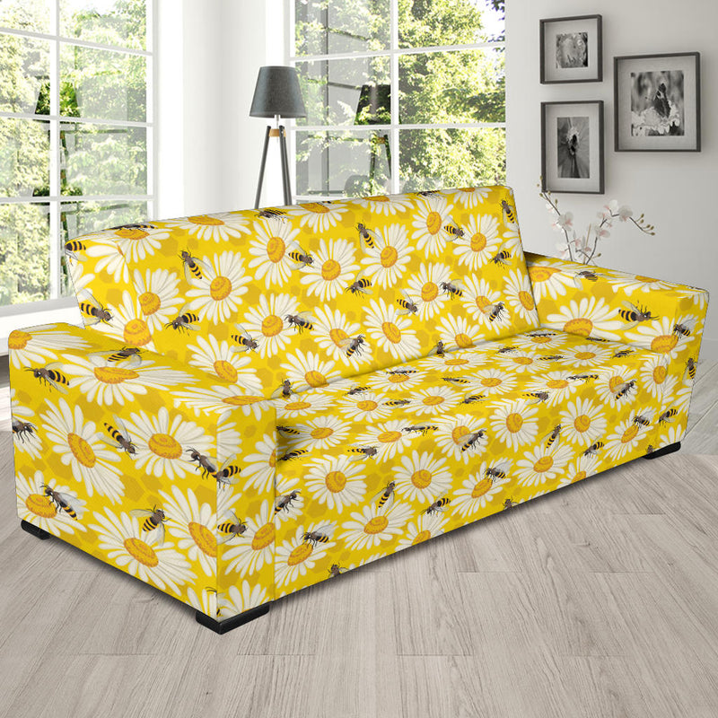 Bee Daisy Pattern Print Design 06 Sofa Slipcover