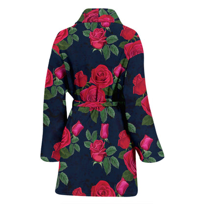 Rose Pattern Print Design A04 Women Bathrobe