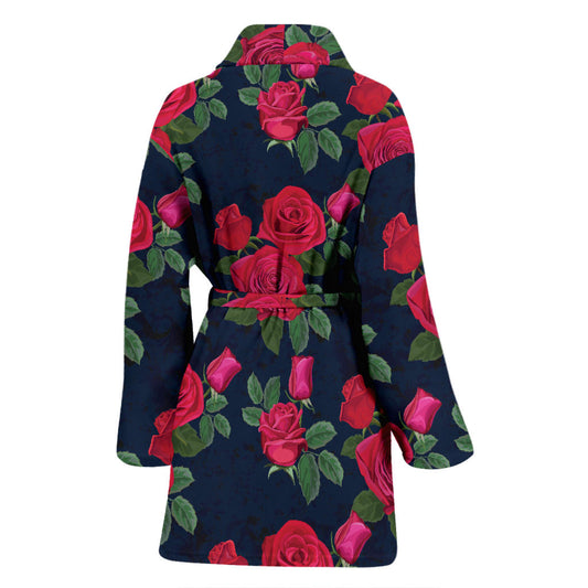 Rose Pattern Print Design A04 Women Bathrobe