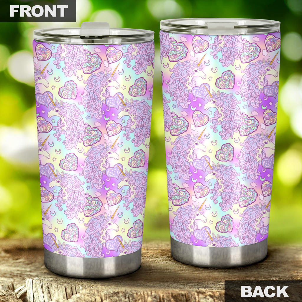 Unicorn Rainbow Star Heart Print Tumbler