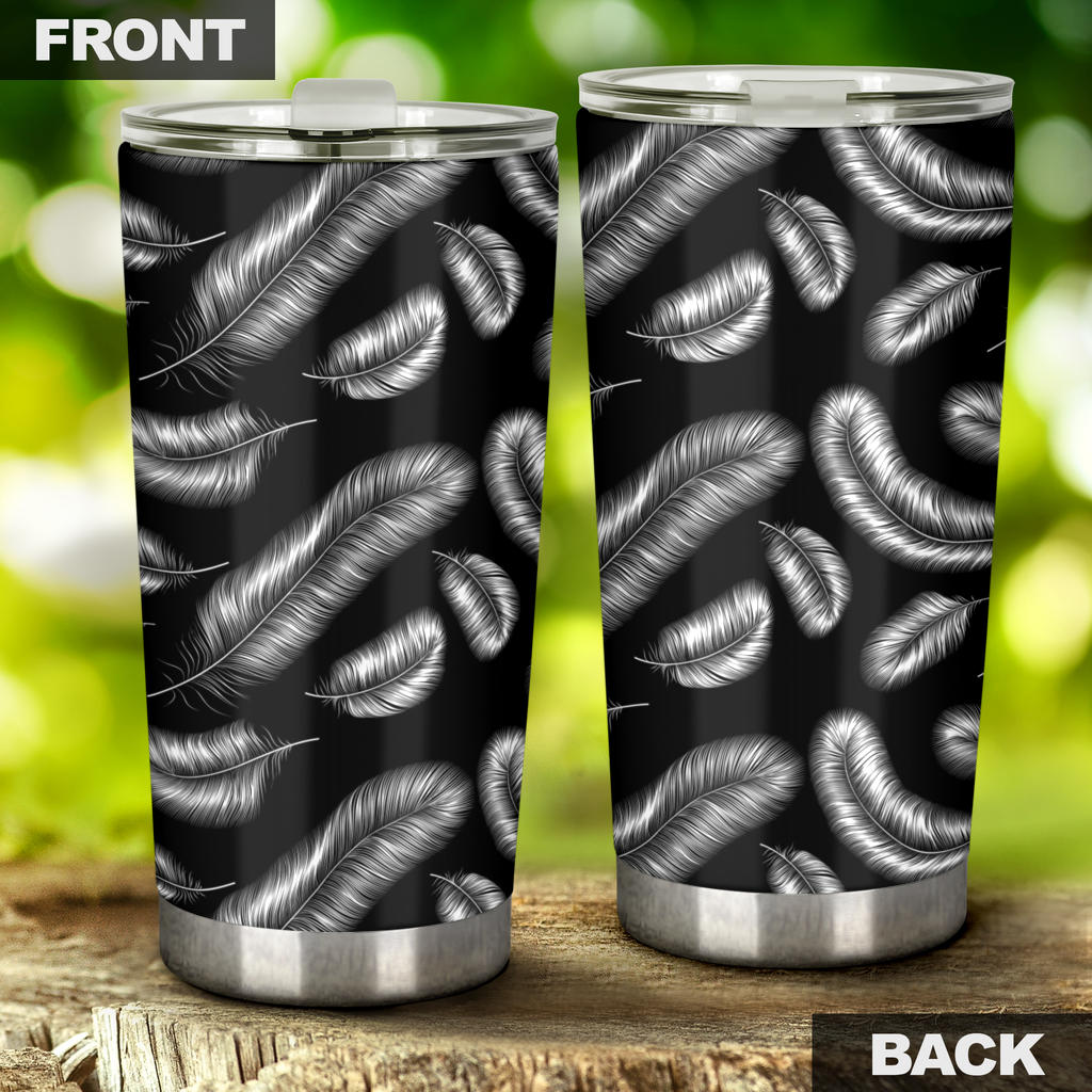 Feather Black White Design Print Tumbler