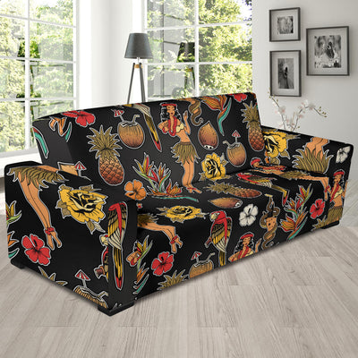 Hula Dancers Hawaiian Style Pattern Print Design 02 Sofa Slipcover