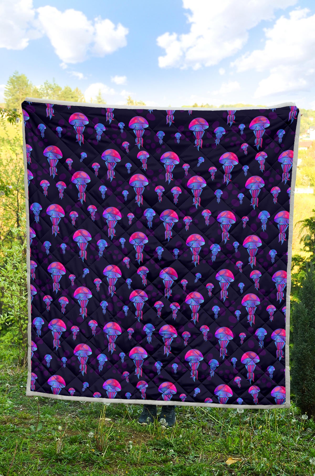 Jellyfish Neon Print Quilt Bedspread