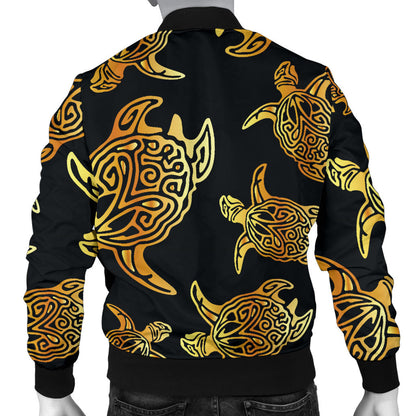 Gold Tribal Turtle Polynesian Themed Men Bomber Jacket