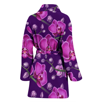 Orchid Pattern Print Design A03 Women Bathrobe