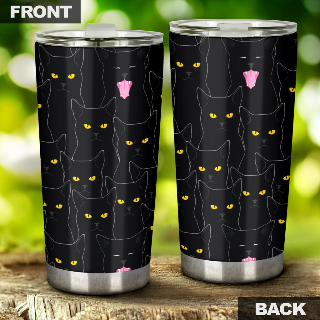 Black Cat Yellow Eyes Print Pattern Tumbler