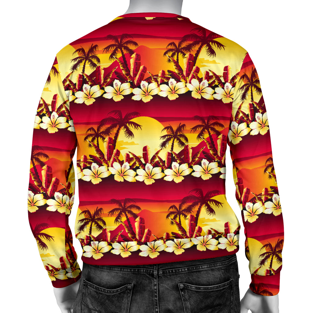 Hawaiian Tropical Sunset Hibiscus Print Men Long Sleeve Sweatshirt