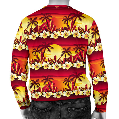 Hawaiian Tropical Sunset Hibiscus Print Men Long Sleeve Sweatshirt