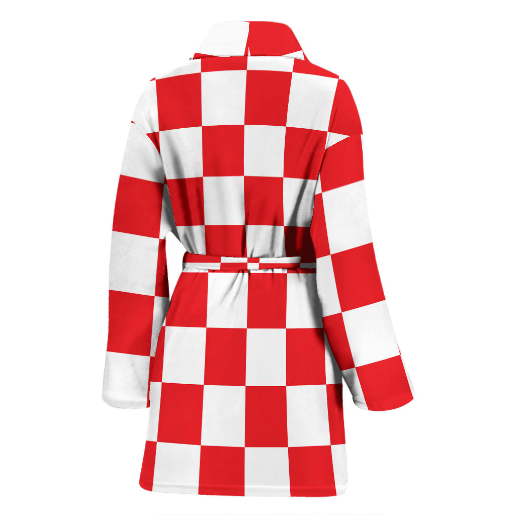 Checkered Red Pattern Print Design 04 Women Bathrobe