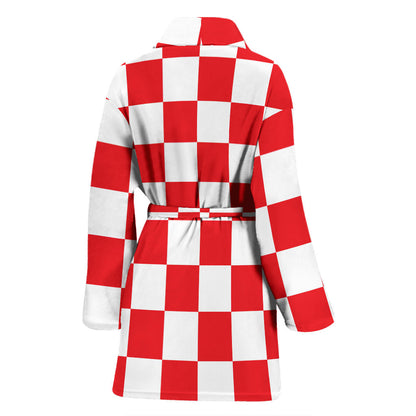 Checkered Red Pattern Print Design 04 Women Bathrobe